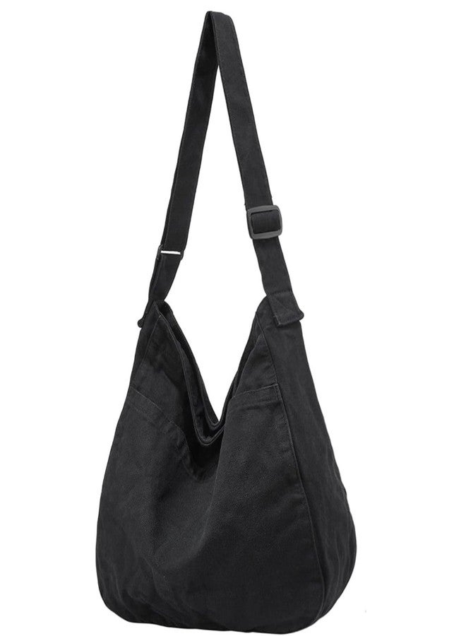 FUOCO Aesthetic one side bag for men | messenger side bag for men Women Vintage Canvas Crossbody Shoulder handbags Office slim bags Laptop Bag (Black) - Image 1